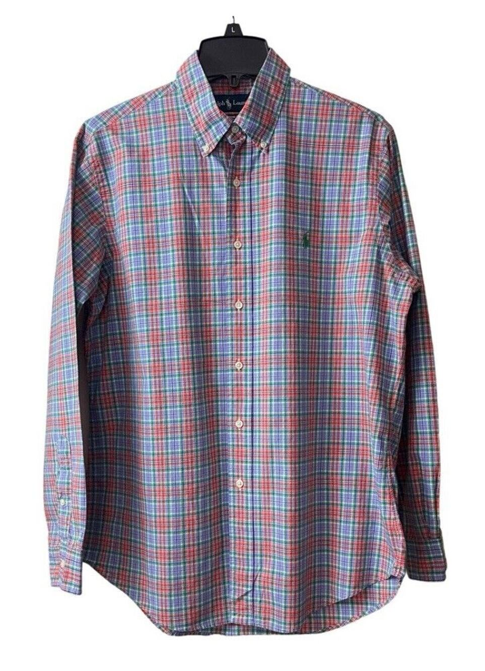 Polo Ralph Lauren Button Down Shirt Mens Large Vintage Plaid‎ Custom Fit